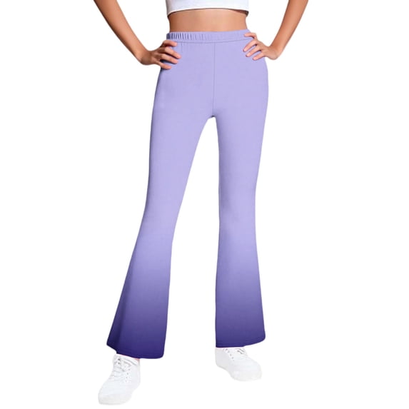 MXUIKV Girls Teen Fleece Leggings Pants Micro Flare Winter Gradient Color Elastic Waist Slim Fitted Stretchy Trousers(11-12 Years,Purple3)
