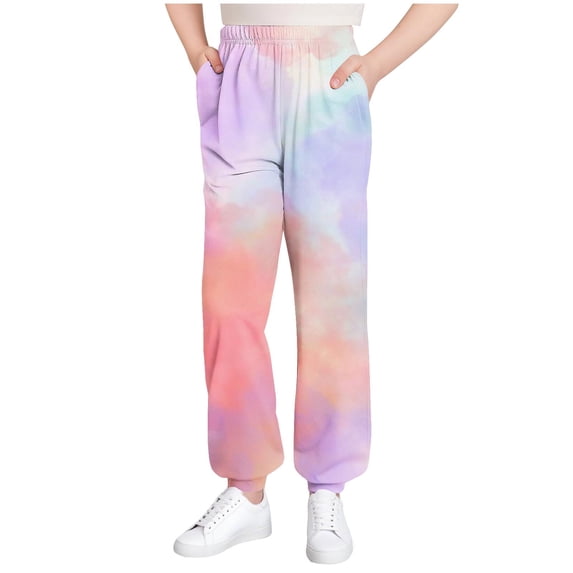 MXUIKV Girls Teen Joggers Pants Loungewear Loose Fitted Elastic Waist Gradient Cuffed Trousers with Pockets(13-14 Years,Watermelon Red)