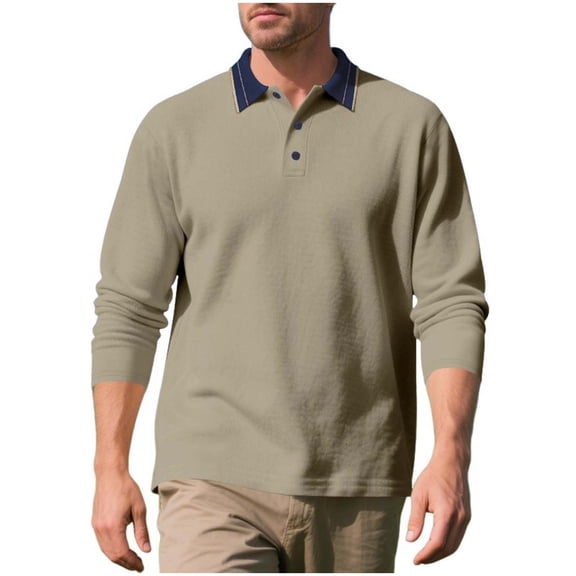 MXUIKV Golf Shirts for Men Collared Neck Long Sleeve 1/4 Botton Regular Fitted Men's Business Casual Shirts
