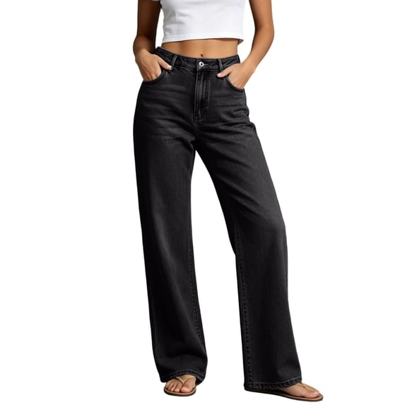 MXUIKV Jeans Women Relaxed Fitted Straight Leg High Waist Denim Pants Casual Trousers with Pockets(X-Large,Dark Gray)