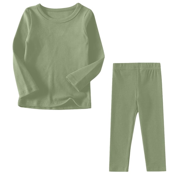 MXUIKV Kids Thermal Loungewear Set Solid Color Cotton Fall Casual 2pc ...