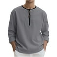 thumbnail image 1 of MXUIKV Linen Shirts for Men Crew Neck Long Sleeve Drawstring Loose Fitted Lightweight Shirts for Men, 1 of 7