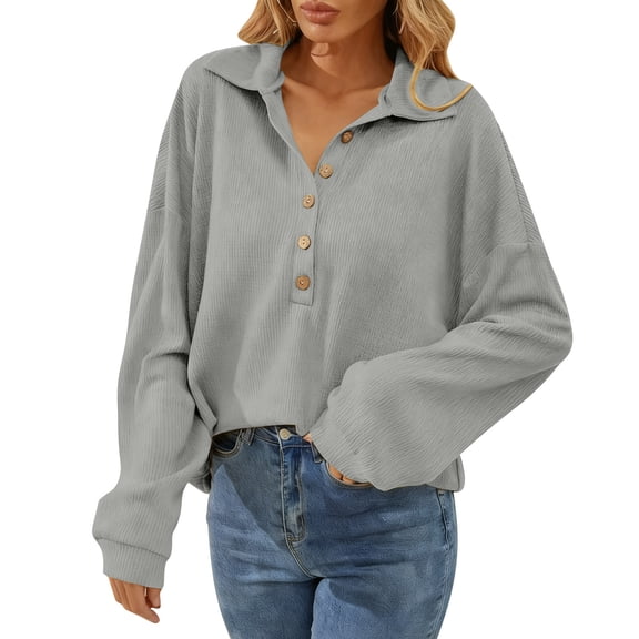 MXUIKV Long Sleeve Shirts for Women Collared Neck Loose Fitted Long Sleeve Casual Going out Womens Loungewear Sweatshrits