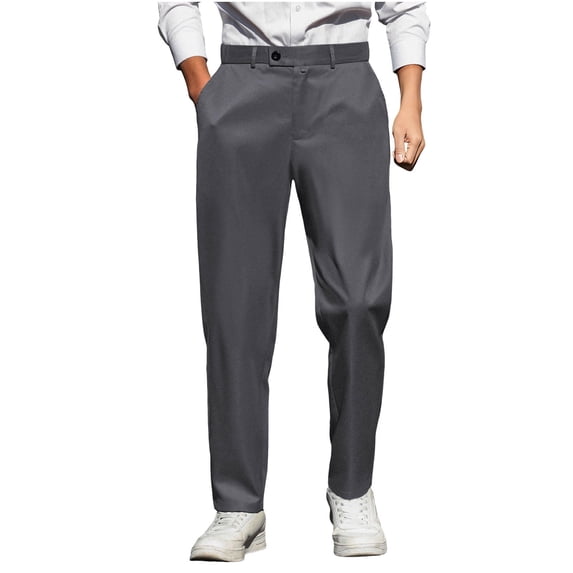MXUIKV Men Work Pants Loose Fitted High Waist Straight Leg Business Office Dress Slacks with Pockets(Large,Dark Gray)