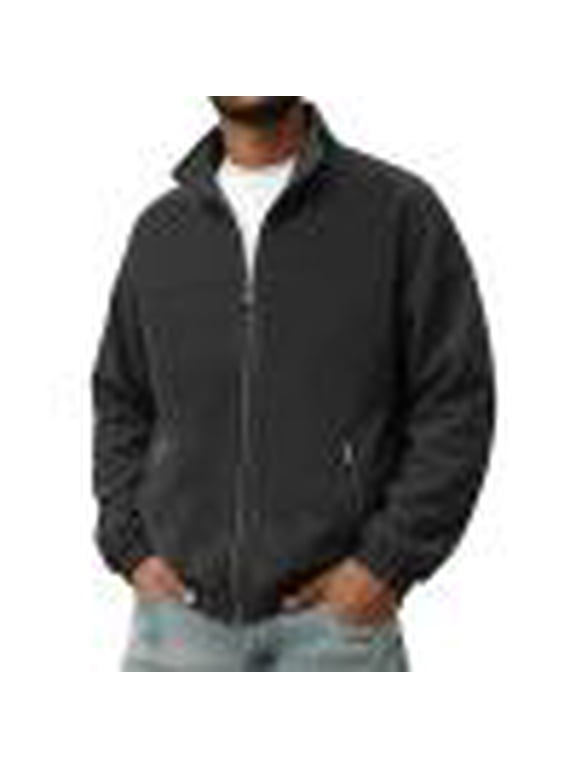 Men's Jacket Fall Plus Size Lightweight Fleece Zip up Mock Neck Casual Coat Outerwear with Pockets(Small,Black)