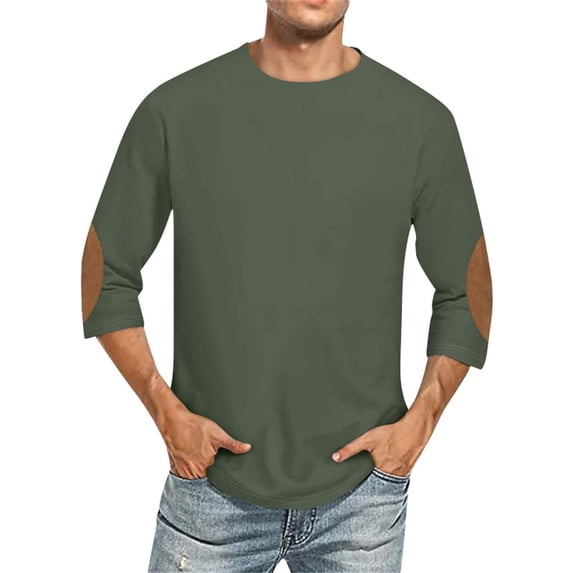 MXUIKV Men's Shirts Crewneck 3/4 Sleeve Fitness Pullover Casual Business Shirts for Men Solid Color