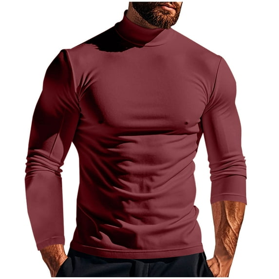 MXUIKV Men's Shirts Long Sleeve High Neck Fitness Casual Gym Workout Acitvewear Shirts for Men Solid Color