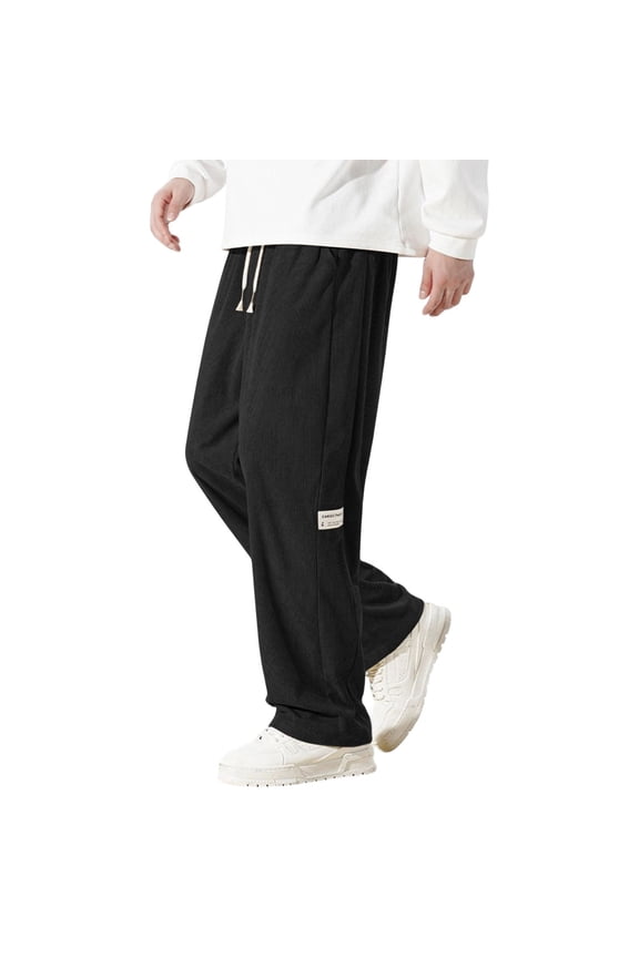 Mens Athleisure Pants Loose Fitted Elastic Waistband Vacation Outdoors Work Daily Trousers(Small,Black)