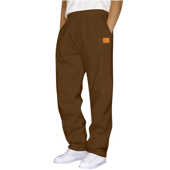 MXUIKV Mens Sweatpants Drawstring Elastic Waist Loose Fitted Straight Leg Athletic Trousers with Pockets(Small,Brown)