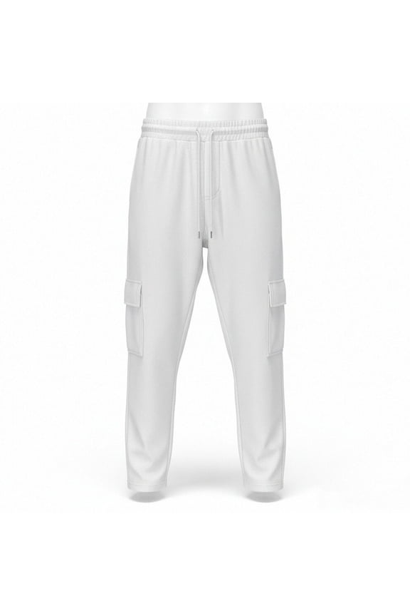 Mens Trousers Classic Fitted Drawing Waistband Casual Outdoors Sports Pants with Multi Pockets(Medium,White)