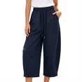 thumbnail image 1 of MXUIKV Pants for Women Plus Size Loose Fitted Drawstring Elastic Waist Wide Leg Cropped Barrel Trousers(4X-Large,Navy), 1 of 5