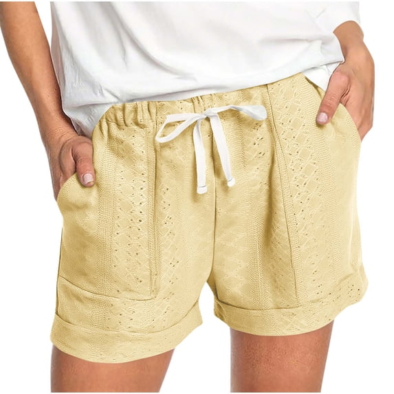 MXUIKV Shorts for Women Regular Fitted Elastic Waist Drawstring 5" Inseam Pants with Pockets