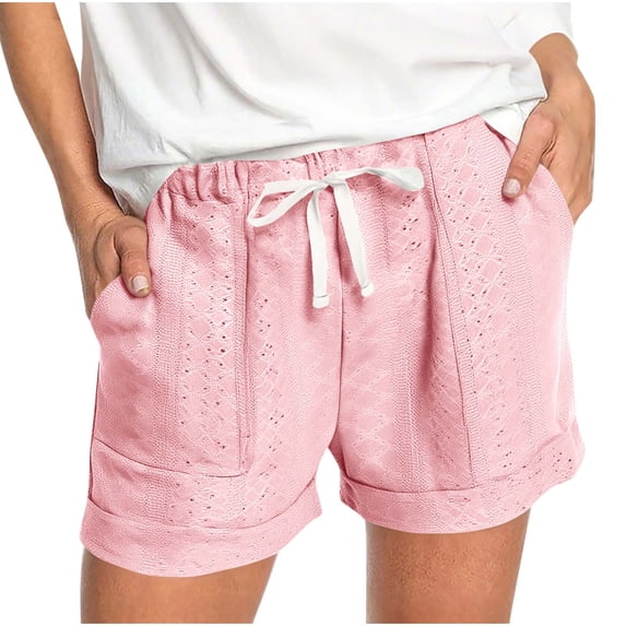 MXUIKV Shorts for Women Regular Fitted Elastic Waist Drawstring 5" Inseam Pants with Pockets