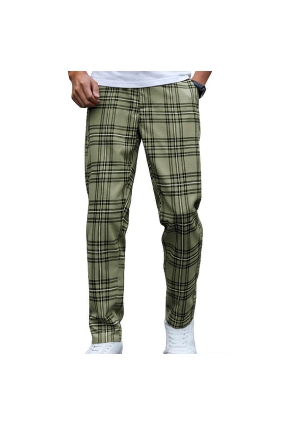 Slacks for Men Drawstring Elastic Waist Tapped Trousers with Side Pockets for Casual Daily(Large,Green)