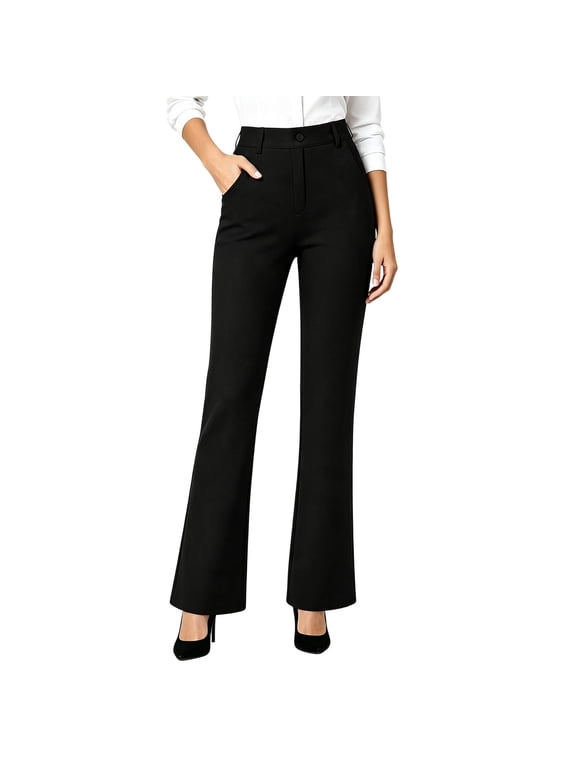 Slacks for Women Dress Pants Plus Size Slim Fitted Micro Flare Flat-Front Office Business Trousers with Pockets(XX-Large,Black)