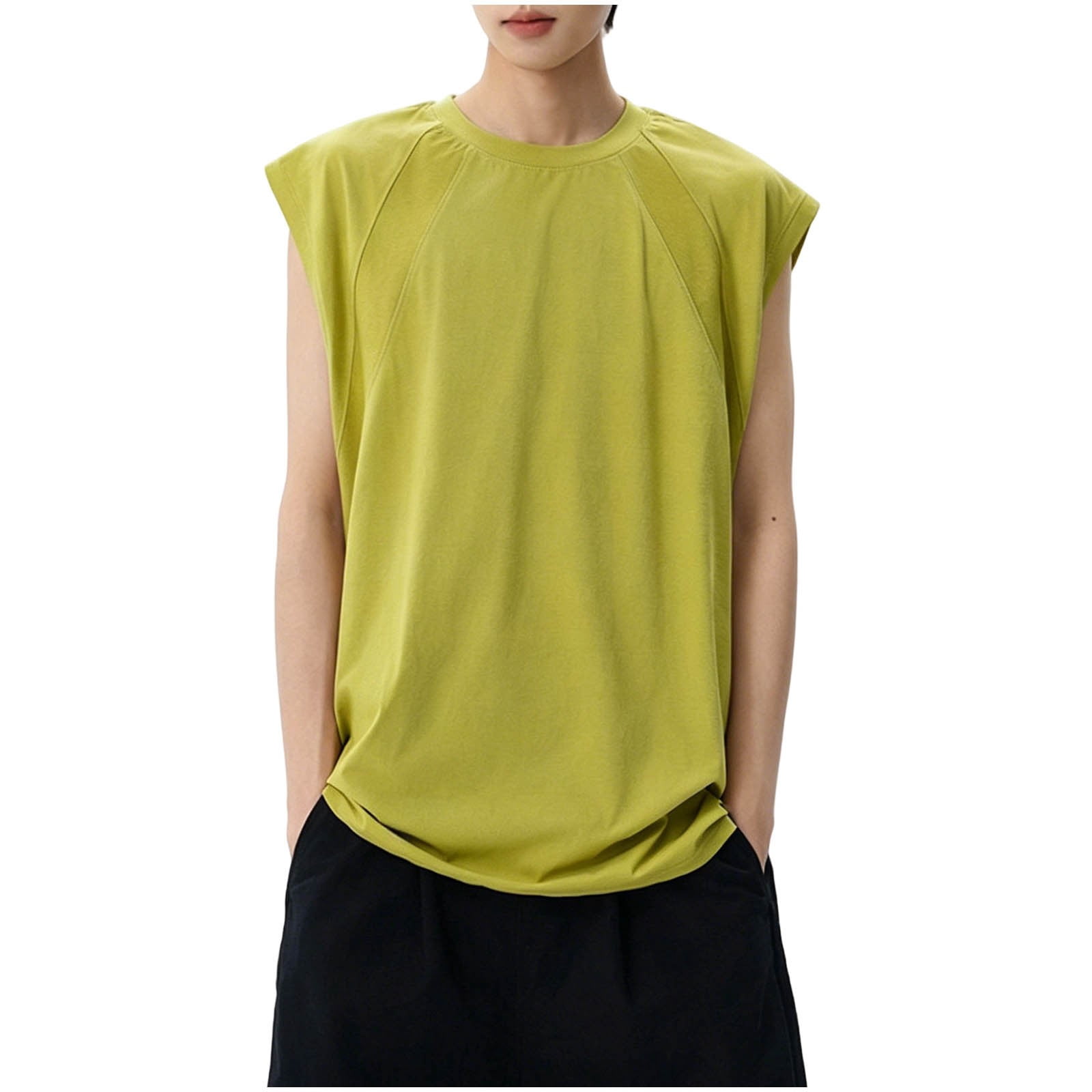 MXUIKV Sleeveless T-Shirts for Men Plus Size Loose Fitted Crew Neck Cut ...
