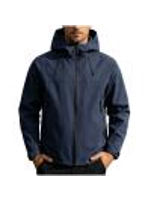 Softshell Jacket Men Plus Size Hooded Water‑resistant Zip up Mock Neck Hiking Climbing Coat with Pockets(Medium,Dark Blue)