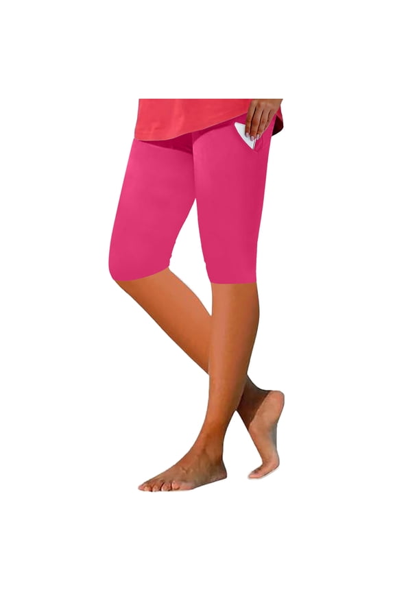 Stretchy Slim Fitted Yoga Shorts for Women 9" Inseam Gym Workout Short Pants with Pockets