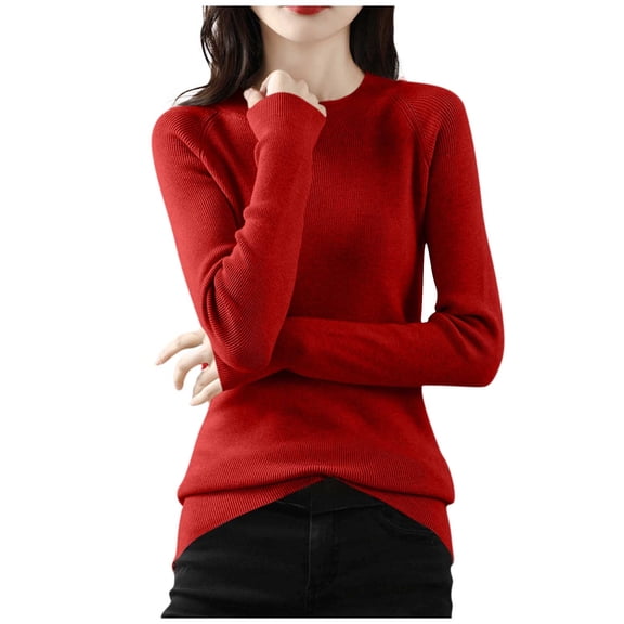 MXUIKV Sweaters for Women Long Sleeve Crewneck Fall Winter Fashion Fitness Knitted Tunic Stretchy Womens Blouses Homewear