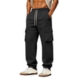 thumbnail image 1 of MXUIKV Sweatpants Men Elastic High Waist Loose Fitted Straight Leg Hiking Jogging Outdoors Cargo(Large,Black), 1 of 8