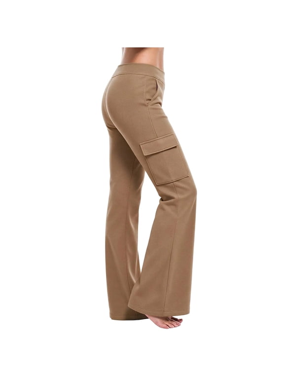 Sweatpants Women Plus Size Casual Yoga Pants Micro Flare High Waist Trousers with Multi Pockets(XX-Large,Khaki)