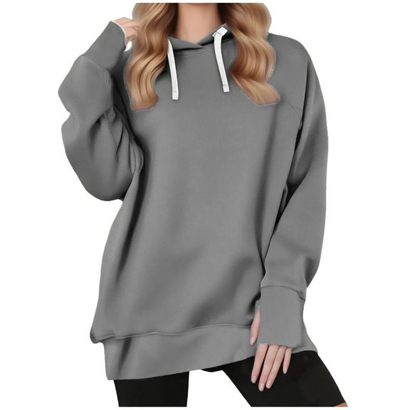MXUIKV Sweatshirts Hoodies for Women Drawstring Loose Fitted Long Sweatshirts Activewear Homewear Casual Shirts Solid Color