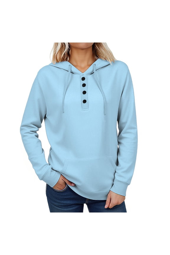MXUIKV Sweatshirts Hoodies for Women Long Sleeve 1/4 Button Drawstring Hooded Loose Fitted Casual Going out Workout Shirts