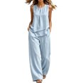 thumbnail image 1 of MXUIKV Two Piece Sets for Women Loose Fitted Sleeveless Pleated Irregular Hem Tops Wide Leg Pants with Pockets(Small,Light Blue), 1 of 5
