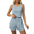 thumbnail image 1 of MXUIKV Two Piece Sets for Women Loungewear Loose Fitted Sleeveless Hollow out Tank Tops Elastic Waist Shorts(Medium,Light Blue), 1 of 7