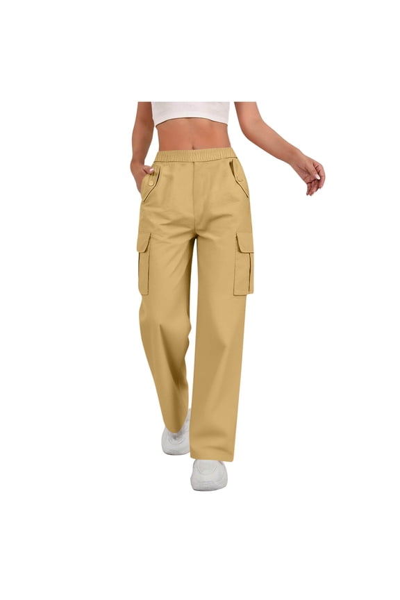 Women Cotton Cargo Pants High Waist with Multi Pockets Hiking Workout Camping Pants