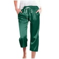 thumbnail image 1 of MXUIKV Womens Capri Pants Satin Silk Drawstring Elastic Waist with Pockets Lounge Pants with Pockets, 1 of 8