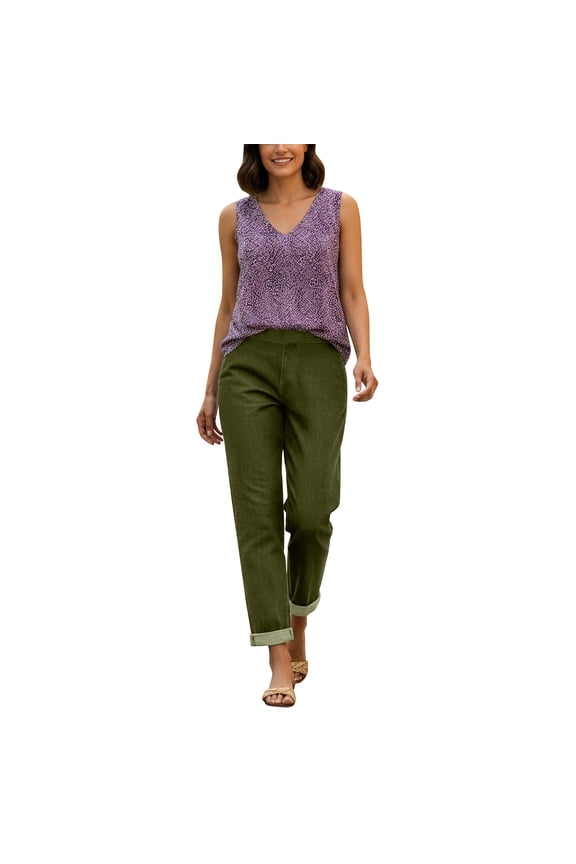 Womens Jeans Casual Beach Pants Summer Fashion Wide Leg Elastic Waist Pants with Pockets