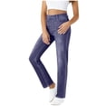 thumbnail image 1 of MXUIKV Womens Jeans High Waist Casual Fashion Stright Leg Comfy Slim Fitted Solid Color Pants, 1 of 6