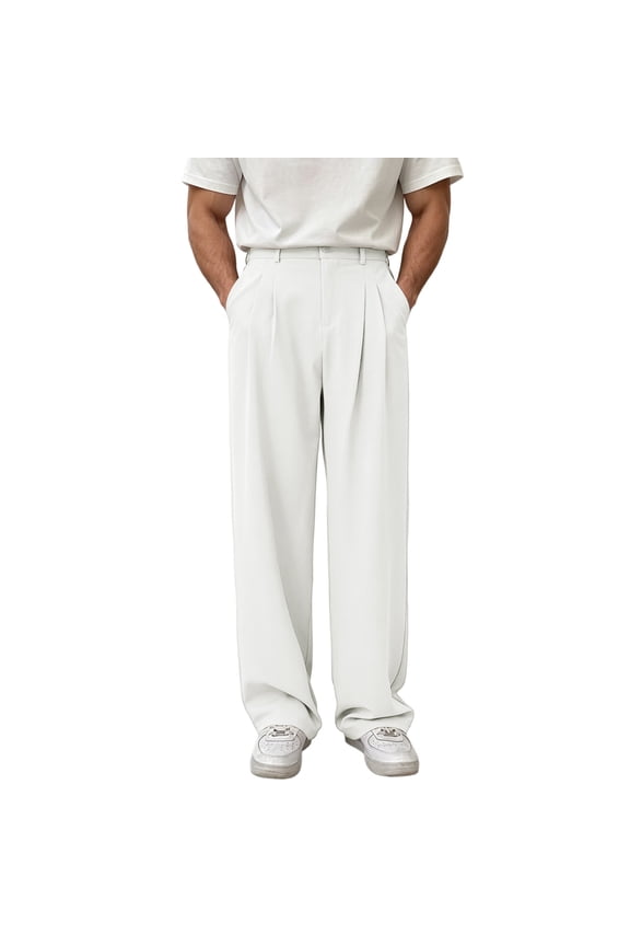 Work Pants for Men Wide Straight Leg Loose Fitted Dress Slacks with Side Pockets for Business(3X-LargeWhite)