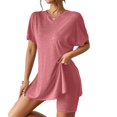 thumbnail image 1 of MXUIKV Workout Sets for Women Lightweight Summer Loose Fitted Side Slit Hem T-Shirts Tight Shorts(X-Large,Watermelon Red), 1 of 7