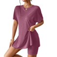 thumbnail image 1 of MXUIKV Workout Sets for Women Lightweight Summer Loose Fitted Side Slit Hem T-Shirts Tight Shorts(XX-Large,Wine), 1 of 7