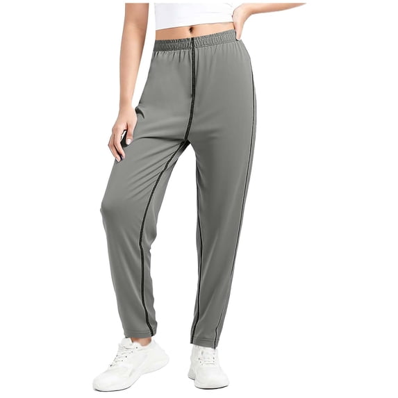 MXUIKV Girls Teen Legging Pants Lightweight Summer Elastic Waist Classic Fitted Tapered Trousers(10-11 Years,Gray)