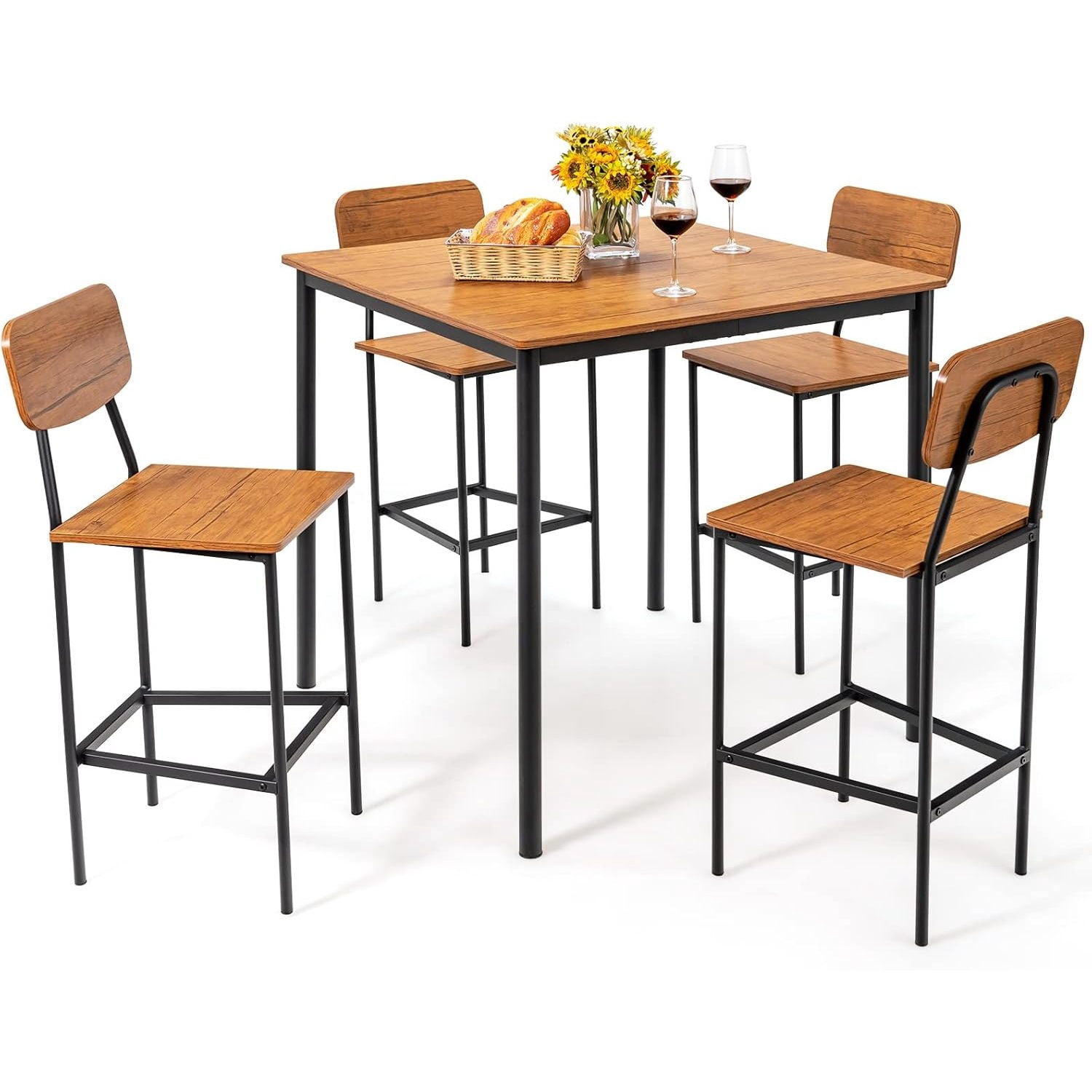 Square Breakfast Table Set MXXF 5-Piece Dining Table Set for Small Space, Kitchen Table and Chairs