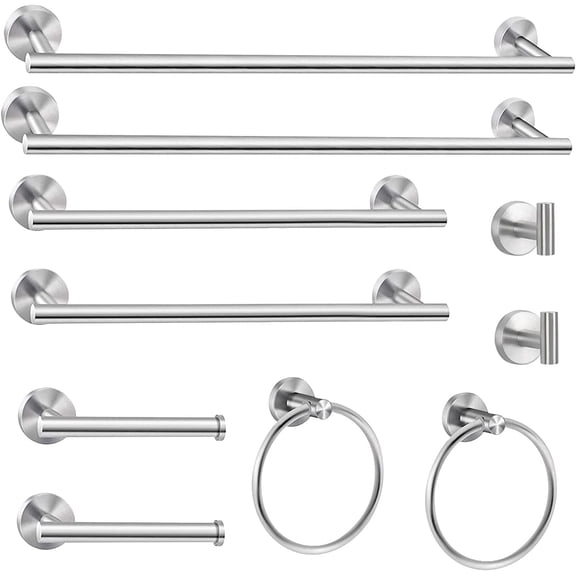 MY. 10 Piece Brushed Nickel Bathroom Hardware Set, 24 inch Brushed Nickel Towel bar Towel Ring Toilet Paper Holder Robe Towel Hook, SUS304 Stainless Steel Bathroom Accessory Set