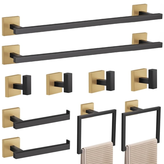 MY.10-Piece Towel Bar Set,Black and Gold Bathroom Hardware Set, Black&Gold Bathroom Accessories Set, SUS304 Stainless Steel 23.6 Inch Towel Holder Towel Racks Set Wall Mounted