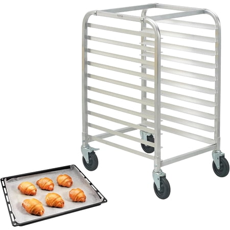 MY.10-Tier Bun Pan Rack, Aluminum Racking Trolley Storage with Brake Wheels, Commercial Bakery Racks for Half & Full Sheet, Speed Rack For Kitchen Home, Bread Baking Equipment, 26"L x 20.3"W x 39"H