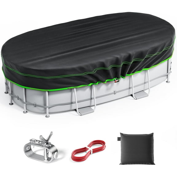 MY.12x18 Ft Oval Pool Cover - Heavy Duty Solar Rectangular Pool Cover Protector, Waterproof & Tear-Resistant with Winch & Cable, Ideal for Winter & Dustproof Use