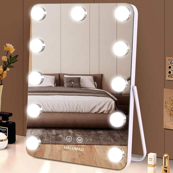 MY 14.6" Vanity/Makeup Mirror with Lights, Hollywood Mirror with 11 Dimmable LED Bulbs,3 Color Modes,Touch Control