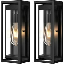 MY.15" Large Outdoor Wall Lights, 2 Pack Matte Black Outdoor Sconces, Modern Waterproof Exterior Lighting Fixtures with Clear Glass Shade for Front Door, Porch, Garage