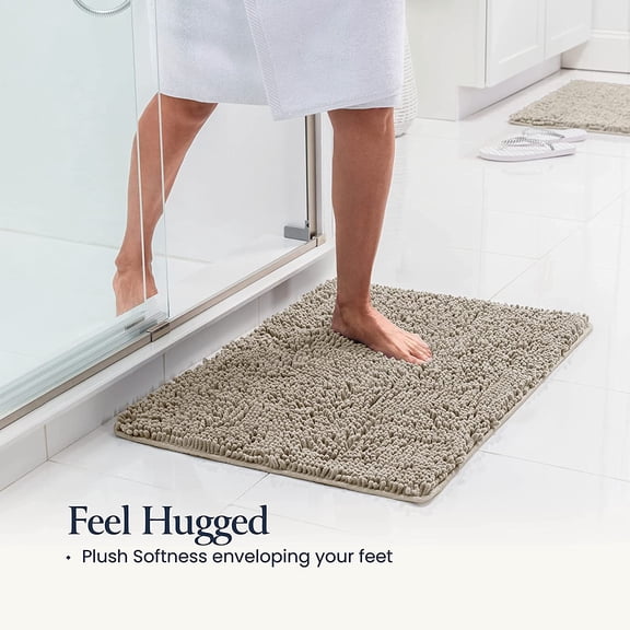 MY 2 Piece Plush Chenille Bath Rug Set - Quick Dry Bath Mats with Rubber Backing, Absorbent and Washable for Bathroom