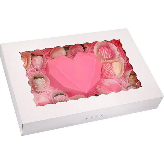 MY 20-Pack 16" x 11" x 2.5" Bakery Boxes with Window Hold 12 Donuts, Auto-Popup Large Cookie Boxes, Treat Boxes for Pastries (White)