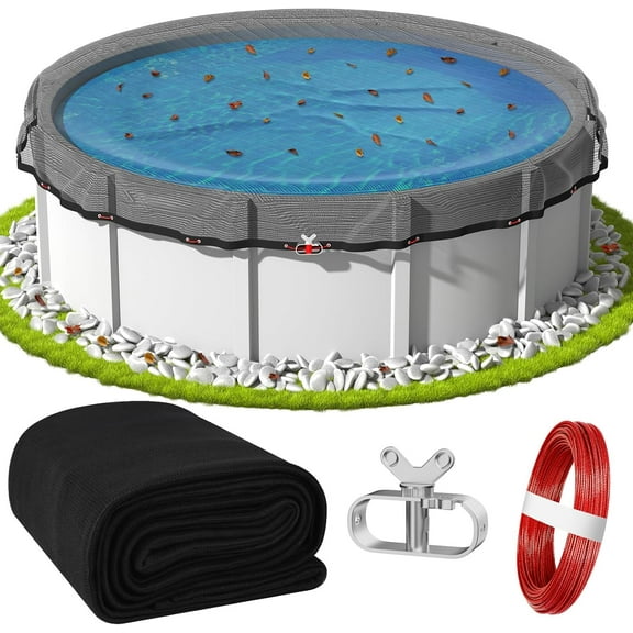 MY.24FT Pool Leaf Net Cover Round Pool Net Cover for Above Ground Pool, Heavy Duty Pool Cover with Winch and Cable for Leaves and Debris