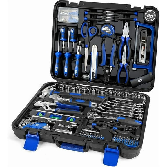 MY 259-Piece Tool Kit, General Household Hand Tool Set with Plastic Storage Toolbox, Portable Complete Repair Tool Box for Home and Car (Blue)