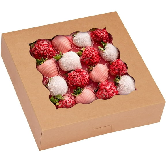 30pcs Pie Boxes, 10x10x2.5 Bakery Boxes with Window, Auto-Popup Brown Bakery Boxes for Pies, Cookie Boxes Treat Boxes for Dessert, Donuts, Muffins