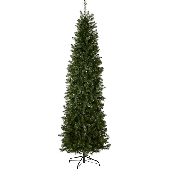 MY 6.5 ft Unlit Kingswood Fir Slim Artificial Christmas Tree, 719 Tips, Includes Stand, Green